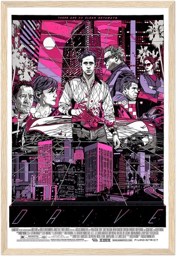 Drive 2011 Framed Poster, Tyler Stout Neo-Noir Art, Synthwave Crime Film - Picture 22 of 42