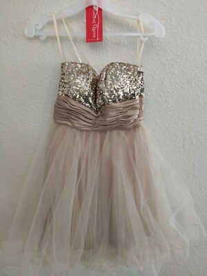 Gold Dress with Shawl Prom Wedding Homecoming Formal Size Extra Small | eBay