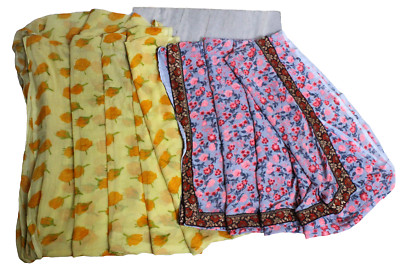 Floral Saree Indian Vintage Printed Dress Material 2 Sari Lot Drape Scrap Sari