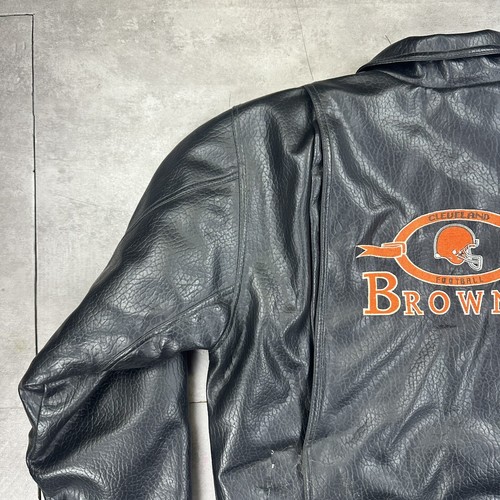 vintage clevland browns leather bomber flight jacket mens large black nfl - Picture 12 of 16