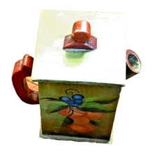 Vintage Toleware Wooden Pitcher Green with Fruit Scandinavian decor collectable