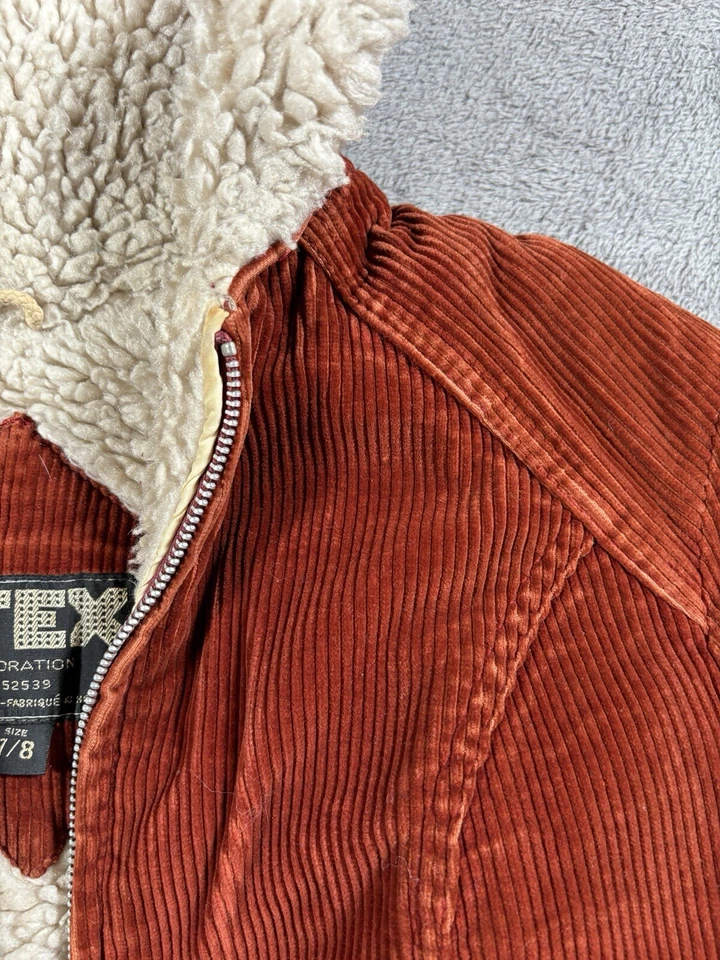 VINTAGE Corduroy Sherpa Jacket Womens 7/8 XS Copper Brown UTEX Hong Kong 80s ￼ - Image 4 of 4