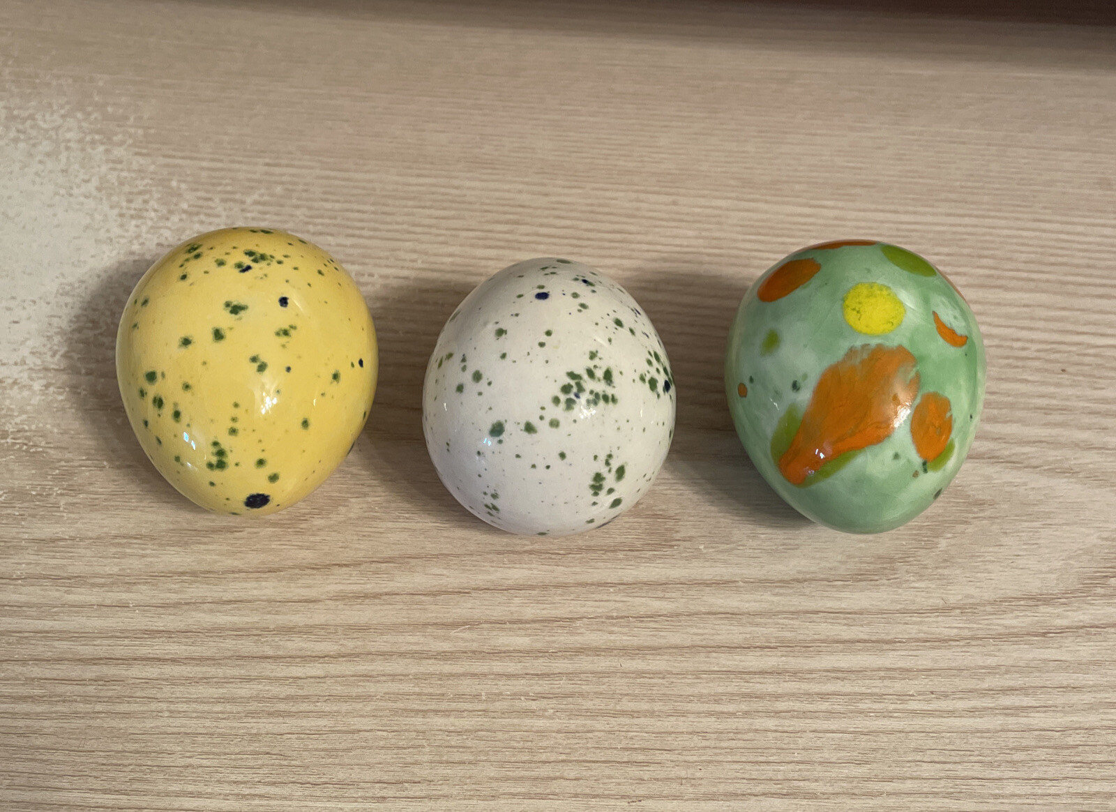 Set of 3 Vintage Ceramic Easter Eggs Colorful Pastel Hand Painted