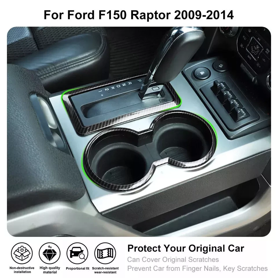 Gear Shift Panel Trim & Cup Holder Bezel for Ford F150 2009-2014 Carbon Fiber - Image 4 of 4