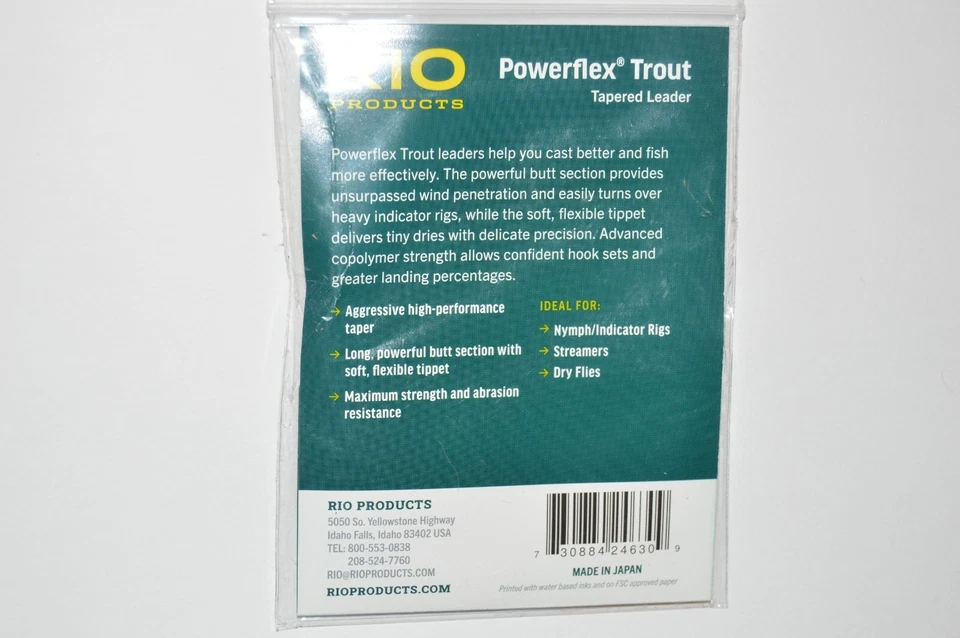 rio powerflex trout tapered leaders 7.5ft 3x 8.2lb streamers nymphs 3 per pack - Image 2 of 2