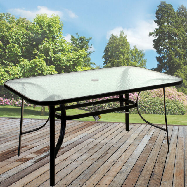 5ft Outdoor Dining Table Glass Topped Rectangular Patio Garden Bistro