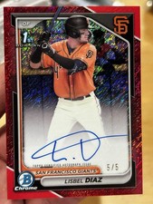 Lisbel Diaz 2024 Bowman Chrome 1st Auto Red Shimmer /5 SSP Rookie Prospect GEM🔥