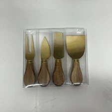 4-Piece Gold Cheese Knife Set Wood Handle Charcuterie Spreaders Serving Utensils
