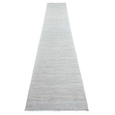 2'6"x14'4" Ivory Plain Solid Pattern Hand Knotted Ghazni Wool Runner Rug 22375