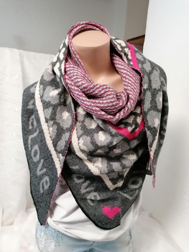 Dreieck Schal Stola Tuch antra pink Herz Love Winterschal NEU Viskose Strick - Picture 2 of 2