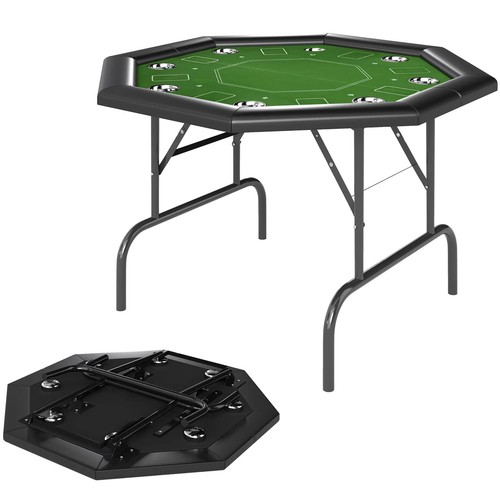 Poker Table 8 Player Folding Portable Octagon Blackjack Stainless Cup Holders - Picture 12 of 12