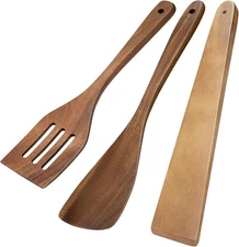 (Free Duty Tax) 3Pcs Wooden Spatulas, Acacia Wood 12inch Long Handle Flat Fr
