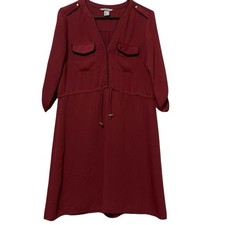 Women’s H & M Dark Red SZ 6 V-Neck Knee Length Lightweight Drawstring Waist