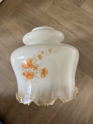 Lampenschirm Vintage Orange Blume Floral Glas Retro 
