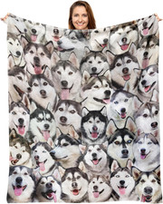 Husky Dog Throw Blanket,Husky Gifts for Dog Lovers,Flannel Blanket for Dog Mom D