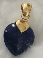 VINTAGE BEAUTIFUL LAPIS LAZULI PUFF HEART PENDENT  FINE 18kt. Gold 👍