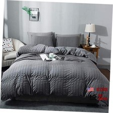 Queen Size Gray Duvet Cover - Textured Seersucker Duvet Cover Set - Soft Washed