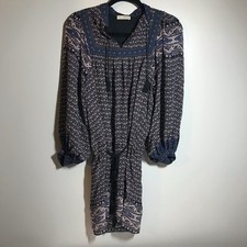 Ulla Johnson silk v neck peasant dress midi sz 2 tie waist balloon sleeves fairy