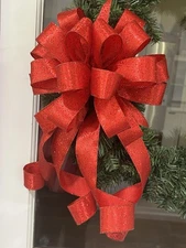 Handmade Red Glittery Christmas Gift Bow 10 x 20 in. Wreath Bow Swag Bow