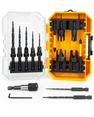 16PCS Countersink Drill Bit Set, Adjustable Depth Tapered Drill Bits with 4 Wood