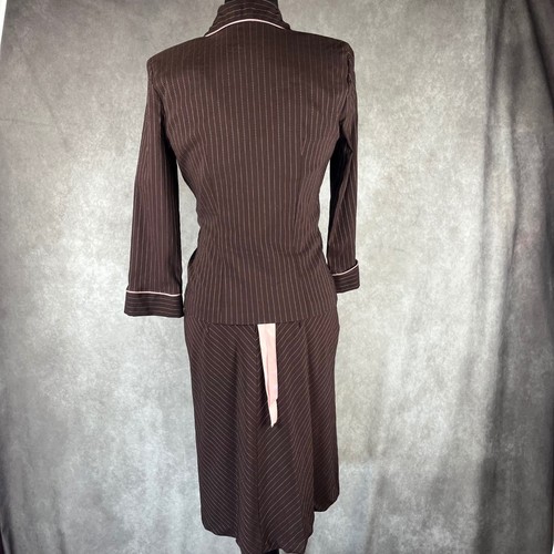 De Colección Y2K Conjunto de Traje de Vestido a Rayas 2 Piezas S/M Marrón Rosa Cinta Años 50 Blazer Vestido - Imagen 5 de 11