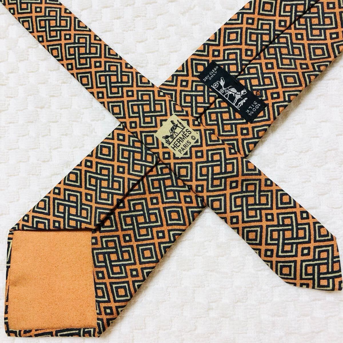 Hermes Silk Necktie Rectangular Ring Rhombus Patt… - image 4