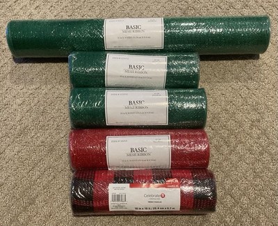 Lot of 5 New Deco Poly Mesh Red/Green/Buffalo Check (4) 10  x 30   (1) 21  x 30 