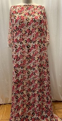 100% Pure Silk Crepe Chiffon Abstract Pink Red Brown Fabric 3 Yards Long 50''Wde