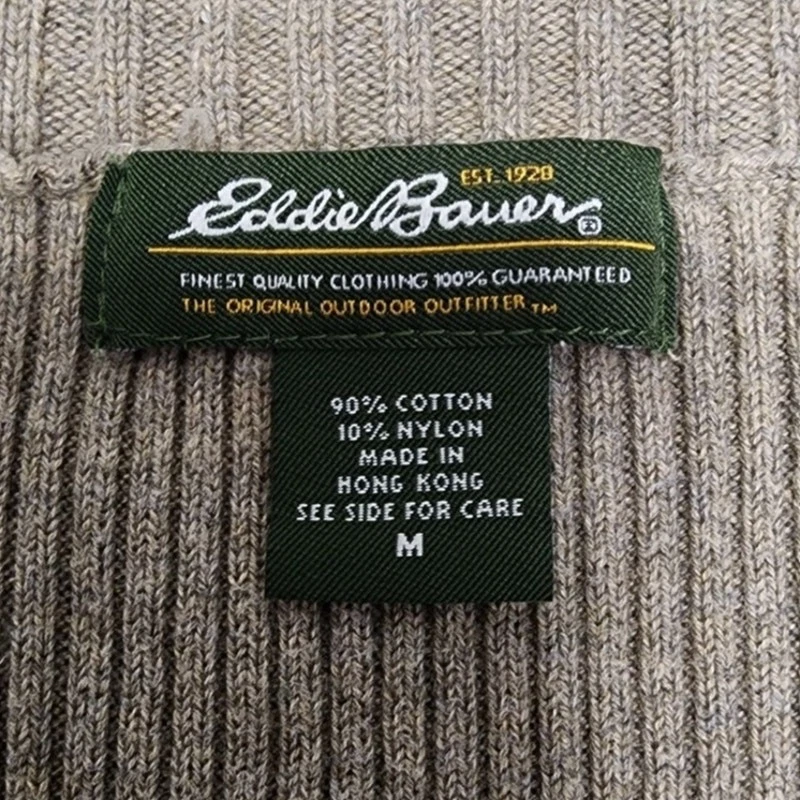 Cardigã feminino vintage anos 90 Eddie Bauer suéter M bronzeado gola V zíper completo elástico - Imagem 3 de 4