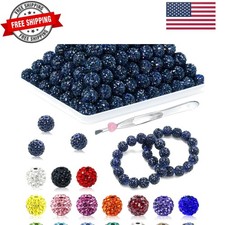 120PCS Rhinestone Beads for Jewelry Making, 10mm Blue Black Shiny Round Spark...