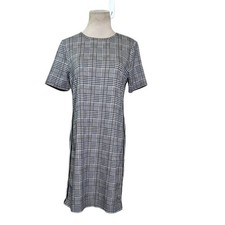 New Look black cream plaid sheath short sleeves mini dress size 6
