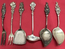 6 Pc 1964 HARLEQUIN Silverplated FORKS SHOVEL LADLE SERVER Mix by Reed & Barton