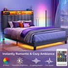 Metal Bed Frame with LED Lighting & Storage Headboard & Charging Full Queen Size