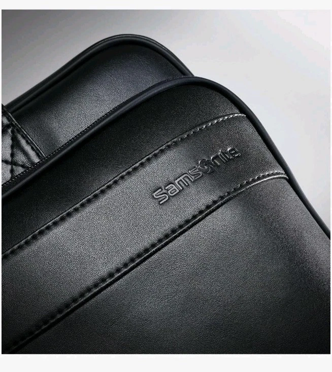 新秀丽皮革修身公文包,黑色,16 英寸 — 第 3/4 张图片