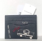 Coach Card Case CAN87 Black Leather NYC Taxi Sketch Print Wallet Org Pkg