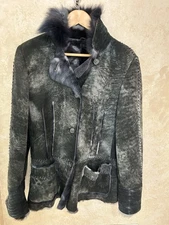 Ampliate Black Gray Purple Genuine Toscana Shearling Coat Jacket 8 Medium 44