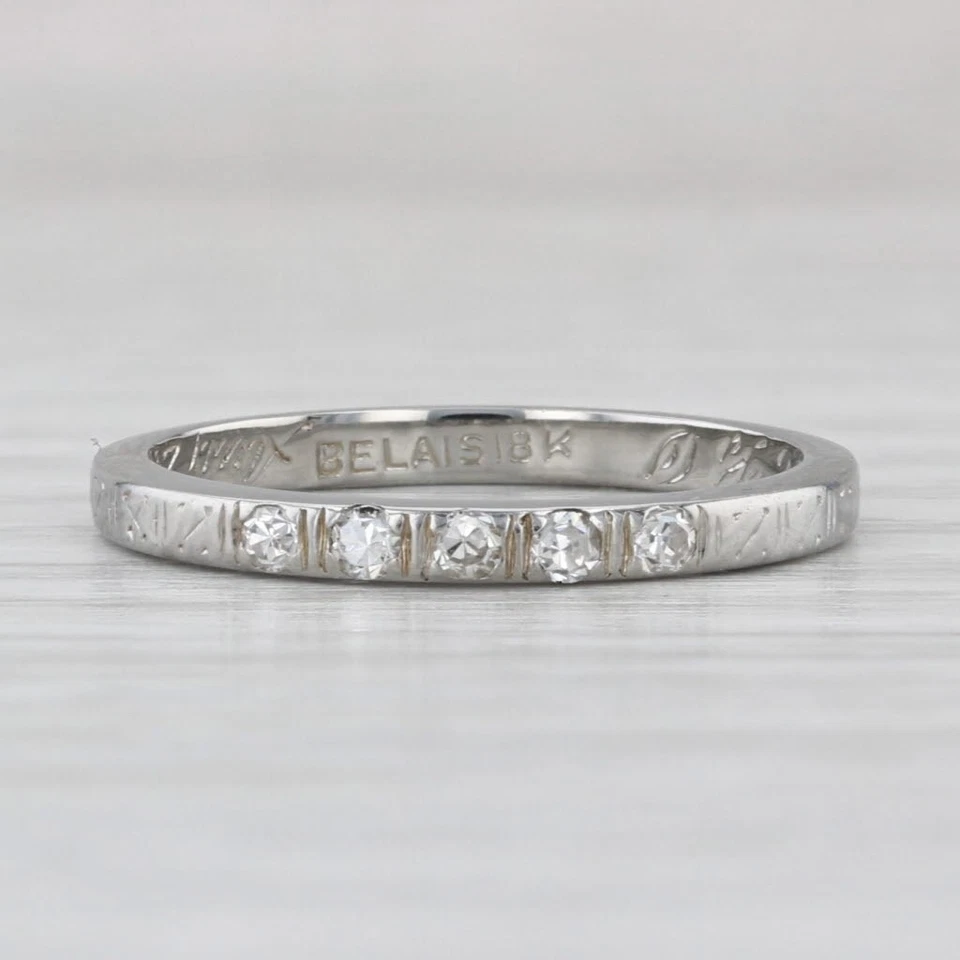 Antique Belais Diamond Wedding Band 18k White Gold Size 6 Stackable Ring - Image 2 of 4
