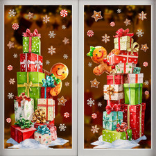 Christmas Window Clings Decorations: 2 Sheets Extra Large Stacked Gift Boxes