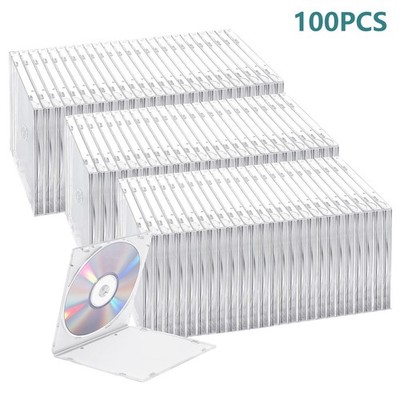 100 New Single Slim Clear CD/DVD/VCD Jewel Tray Cases Storage Boxes Holder 5.2mm