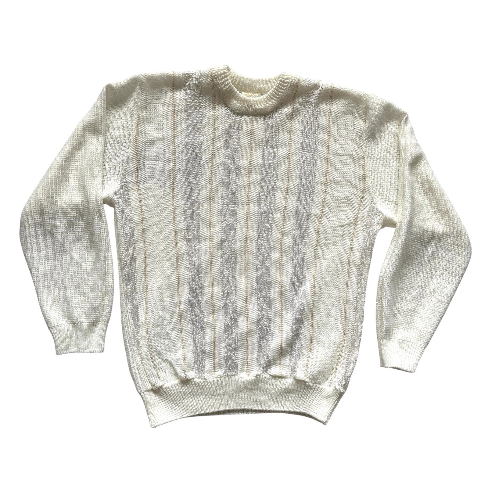Womens Vintage 80s Jumper White Patterned Retro Indie Boho 10 image 2