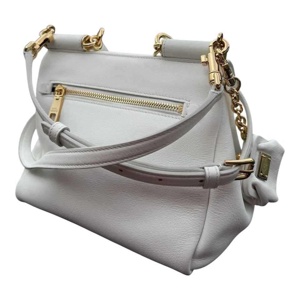Dolce & Gabbana Sicily White Leather Tote Bag Shoulder Strap W/ Mini Coin Purse - Image 4 of 4