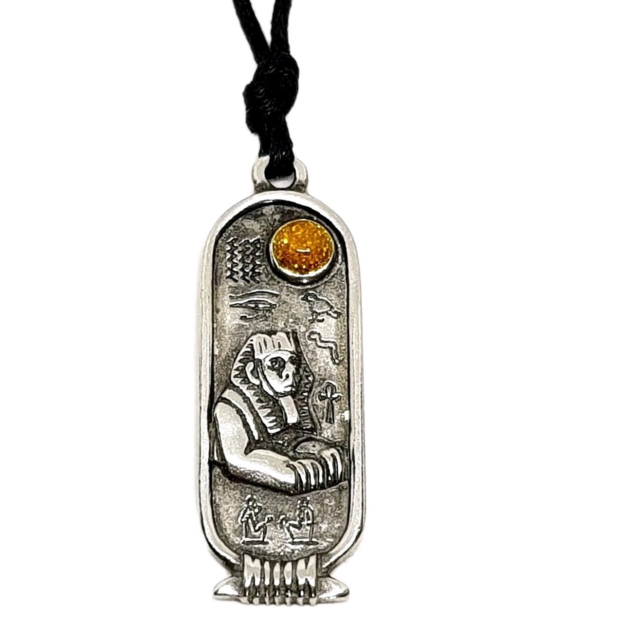 Sphinx God Pendant Cartouche Necklace Egyptian Moon Tie Cord Amulet Jewellery