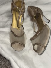 Professional Tan Mesh Ballroom Dance Shoes - Latin/Salsa Heels - Sz 6 - USA Made