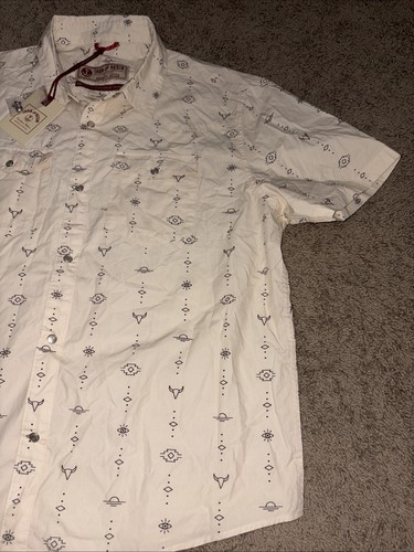 Iron And Resin Short Sleeve Pearl Snap Bull Shirt Natural Beige Men’s XL NWT - Picture 3 of 10