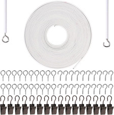 White Curtain Wire 10 Meter Wall Decor Picture Hanging Kit with 20 Pairs of Scre