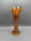 Northwood Marigold Opalescent Carnival Thin Rib Glass Vase Vintage