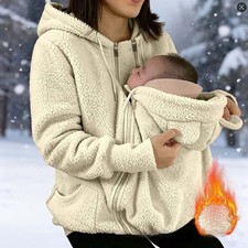 Corduroy Hooded Sweatshirt With Baby-pocket Women's Thickened Zip-up Jacket For