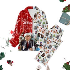 The Office Happy Birthday Jesus Merry Christmas Polyester Pajamas Set