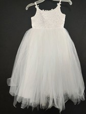WHITE COMMUNION EASTER BAPTISM WEDDING FLOWER GIRLS DRESS 4/5T Sleeveless Strap