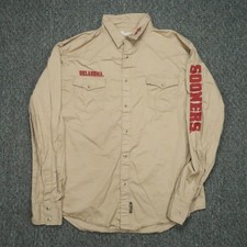 Oklahoma Sooners Shirt Mens XL Khaki Tan Wrangler Pearl Snap Rodeo Western